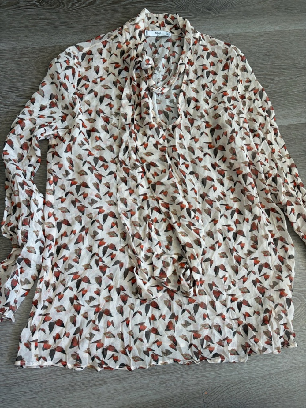 Mango Cream Blouse with Rust and Brown butterfly Print